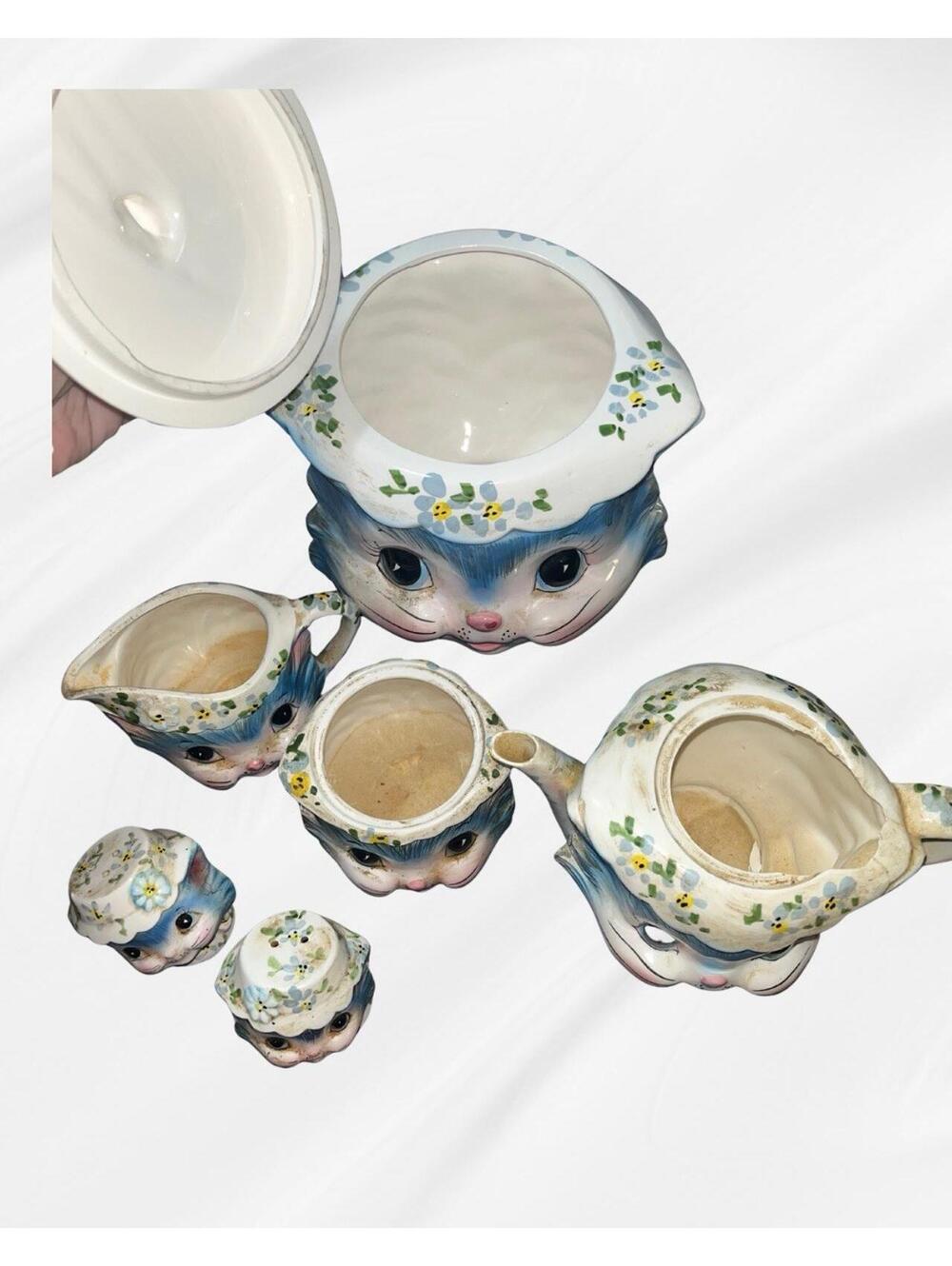 RARE Vintage 50’s Lefton "Miss Priss" Cat Tea Set & Cookie Jar - Picture 2 of 12